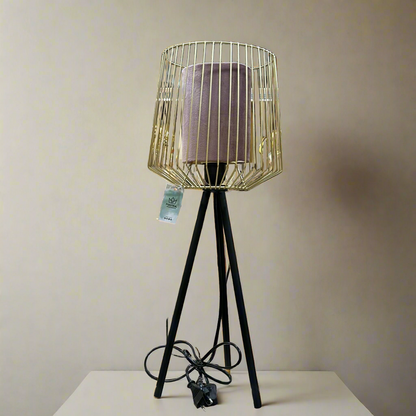 Golden Caged Fabric Lamp