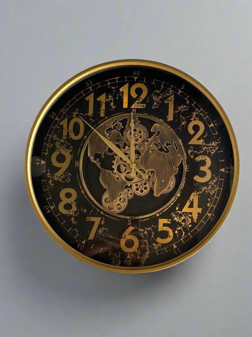 Antique Round World Map Clock