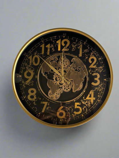 Antique Round World Map Clock