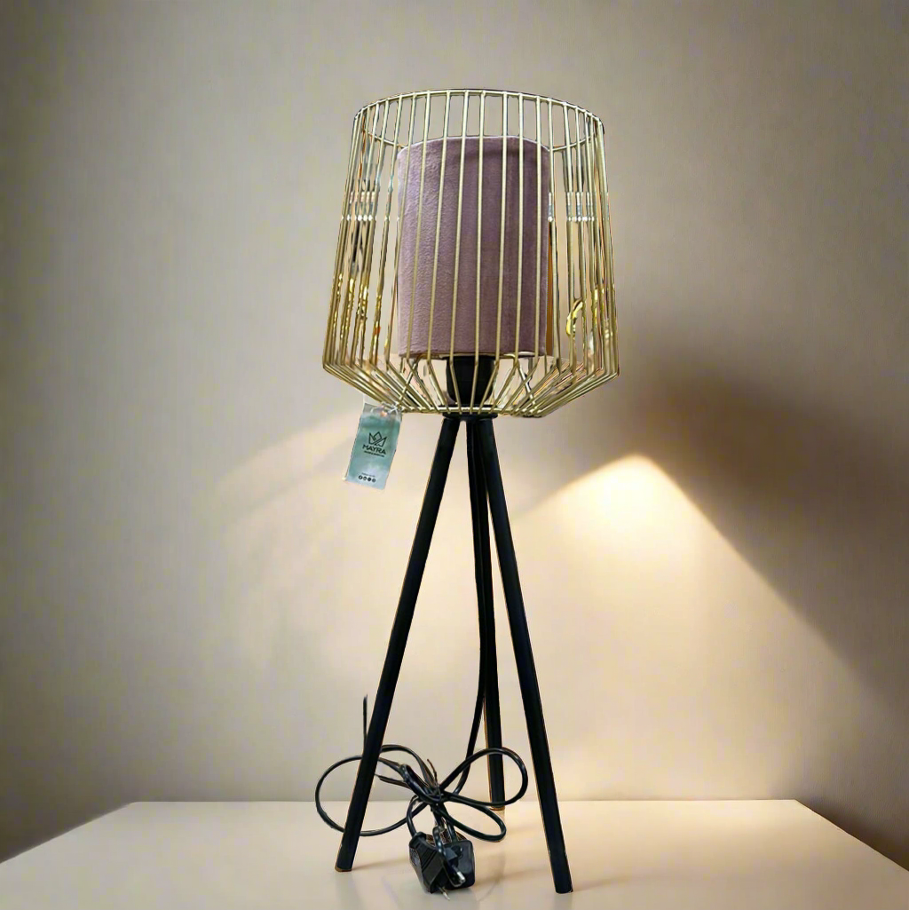 Golden Caged Fabric Lamp