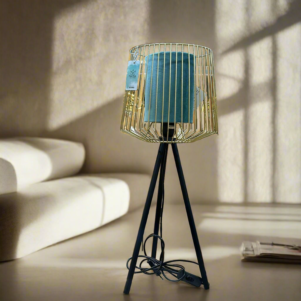 Golden Caged Fabric Lamp