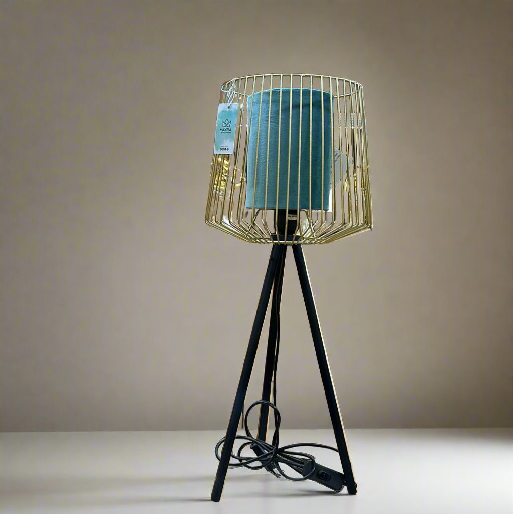 Golden Caged Fabric Lamp