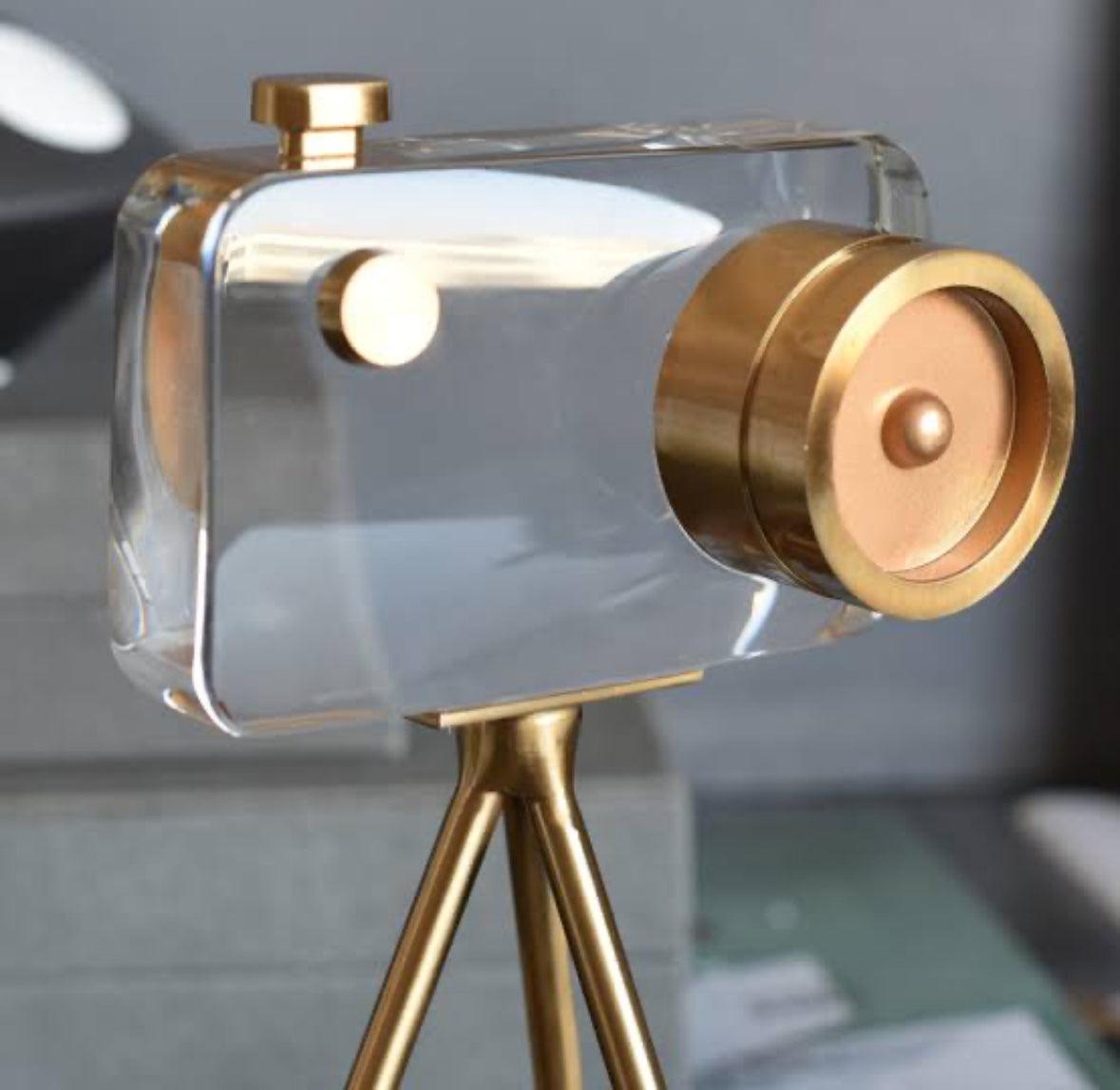 Modern Crystal Camera With Gold Metal Stand - Artifact - Mayra Decor & Interiors