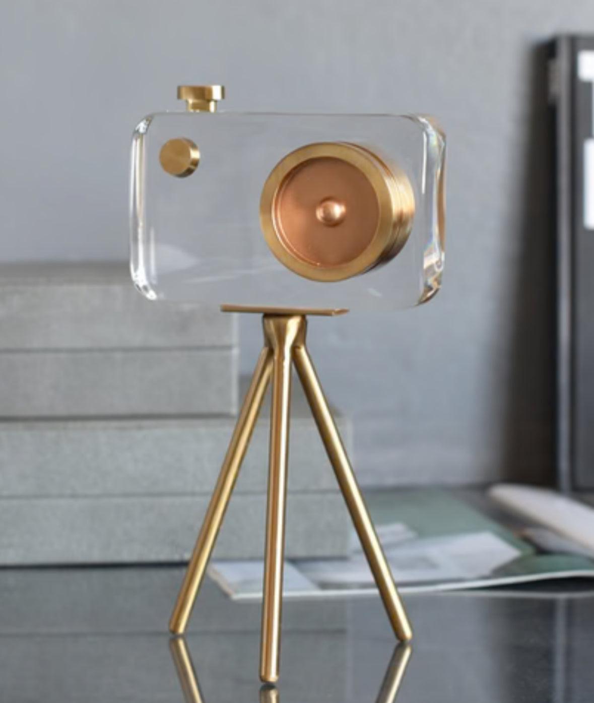 Modern Crystal Camera With Gold Metal Stand - Artifact - Mayra Decor & Interiors