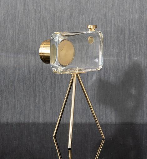 Modern Crystal Camera With Gold Metal Stand - Artifact - Mayra Decor & Interiors