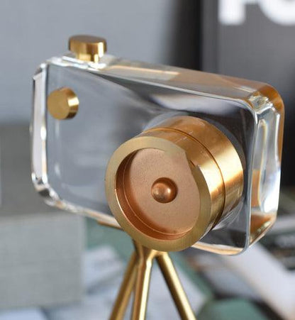 Modern Crystal Camera With Gold Metal Stand - Artifact - Mayra Decor & Interiors